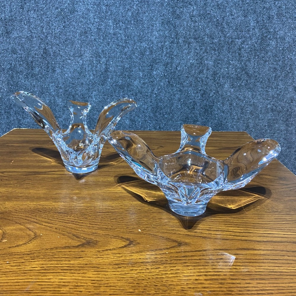 Vintage Princess House 2 Crystal Glass Dove Bird Candle Holder‎ Candy Dish Decor